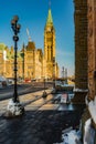 Historic Parliament buildings in Ottawa downtown core in winter