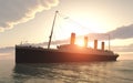 Historic passenger ship Titanic on the high seas at sunset