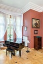 Historic piano in living room inside manor house and museum of Henryk Sienkiewicz, in Oblegorek, Poland