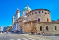 Historic Piazza Paolo VI Piazza del Duomo square with iconic Cathedrals of Brescia, Italy