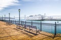 Historic Pier 7 with paddleboat and Bay Bridge, San Francisco, USA