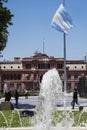 Historic Plaza de Mayo with its water fountain pyramid and government house-Pink House,Buenos Aires Argentina