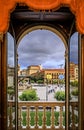 Historic Plaza del Castillo in Pamplona, Spain famous for running of the bulls