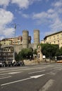 Porta Soprana Monument historic architecture from Piazza Dante in Downtown of Genoa City. Liguria region in Italy
