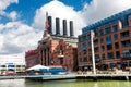 Historic power plant on Pratt Street in downtown Baltimore and Hard Rock cafe