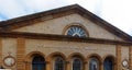 Historic public market hall building with sign in Scarborough yorkshire Royalty Free Stock Photo