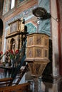 Historic pulpit and altarpiece. Teotitlan del Valle, Oaxaca, Mexico