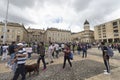 historic Rafael NuÃÂ±ez square with tourist near to capitol building and san bartolome school at downtown city Royalty Free Stock Photo