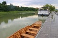 Historic raft and excursion boat on the Drava river, Maribor, Slovenia.