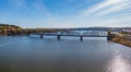 Historic rail bridge between Dubuque Iowa and East Dubuque Illinois Royalty Free Stock Photo