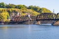 Historic rail bridge between Dubuque Iowa and East Dubuque Illinois Royalty Free Stock Photo