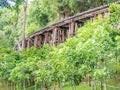 Historic railway train track on wooden bridge in the forest Royalty Free Stock Photo