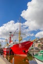 Historic red ship, now restaurant at the Ratsdelft harbor of Emden Royalty Free Stock Photo