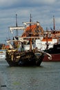 Historic retro tourist sailing boat entering the Polish city of GdaÃâsk