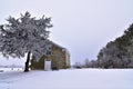 Historic rock church wedding chapel near dodgeville wisconsin on a frosty day in winter