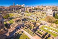 Historic Rome ruins on Forum Romanum view from above, eternal city of Rome