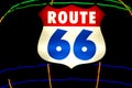 Historic route 66 sign with neon lights Royalty Free Stock Photo