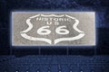 Historic Route 66 sign painted on asphalt of highway in Arizona - California - Concept image Royalty Free Stock Photo