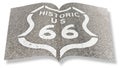 Historic Route 66 sign painted on asphalt of highway in Arizona - California - concept Royalty Free Stock Photo