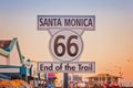 Historic Route 66 sign at Santa Monica California Royalty Free Stock Photo