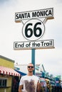 Historic Route 66 sign at Santa Monica California Royalty Free Stock Photo