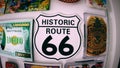 Historic route 66 - souvenir magnet attached on a white board - good memories from the us trip