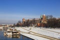 Historic Royal castle Wawel in Krakow on the banks of the Vistula river in winter Royalty Free Stock Photo