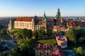 Wawel Castle and Cathedral in Krakow, Poland. Aerial view at sun Royalty Free Stock Photo