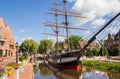 Historic sailing ship in the central canal of Papenburg