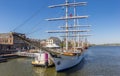 Historic sailing ship on the IJssel river in Kampen