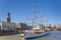 Historic sailing ship at the quay of the river IJssel in Kampen
