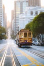 Historic San Francisco Cable Car on famous California Street at sunrise, California, USA Royalty Free Stock Photo