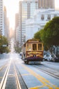 Historic San Francisco Cable Car on famous California Street at sunrise, California, USA