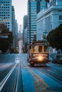 Historic San Francisco Cable Car on famous California Street in twilight, California, USA Royalty Free Stock Photo