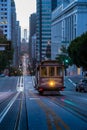 Historic San Francisco Cable Car on famous California Street in twilight, California, USA