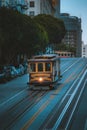 Historic San Francisco Cable Car on famous California Street at twilight, California, USA Royalty Free Stock Photo