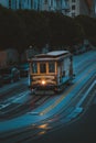 Historic San Francisco Cable Car on famous California Street at twilight, California, USA Royalty Free Stock Photo