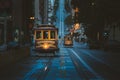 Historic San Francisco Cable Cars on famous California Street at twilight, California, USA Royalty Free Stock Photo