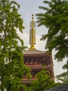 Sensoji pagoda seen through trees, Tokyo