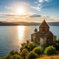Sevanavank Monastery on the shores of Lake Sevan at sunset, Armenia Royalty Free Stock Photo