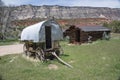 Historic sheep herders wagon and log cabin in Dinosaur National Monument, Colorado, USA