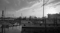 Historic ship Austria in Bregenz on Lake Constance in black and white