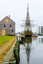 Historic ship named Three-masted Friendship anchored in Salem harbor