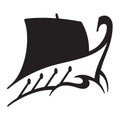 Historic ship vector logo or icon design with oars and sail.