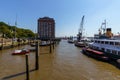 Historic ships located at the museum harbor of Oevelgoenne in Hamburg, Germany