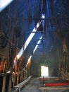 Sainte Marie among the Hurons, Lightbeams in Smokey Wendat Longhouse, Georgian Bay, Ontario, Canada