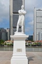White marble statue of Sir Stamford Raffles, founder of modern Singapore, at landing site where he first set foot on the island