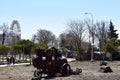 Historic small steam locomotive monument in Setif city, March 12, 2015, Algeria