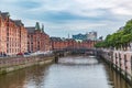 Historic Speicherstadt in Hamburg, an UNESCO world heritage site with Elb Philharmony