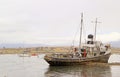 The Historic St. Christopher Shipwreck at the dock area of Ushuaia`s Coast, Province of Tierra del Fuego, Argentina Royalty Free Stock Photo